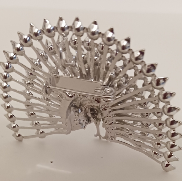 Vintage Silver-plated Rhinestone Peacock Brooch / Pin - Picture 3 of 6